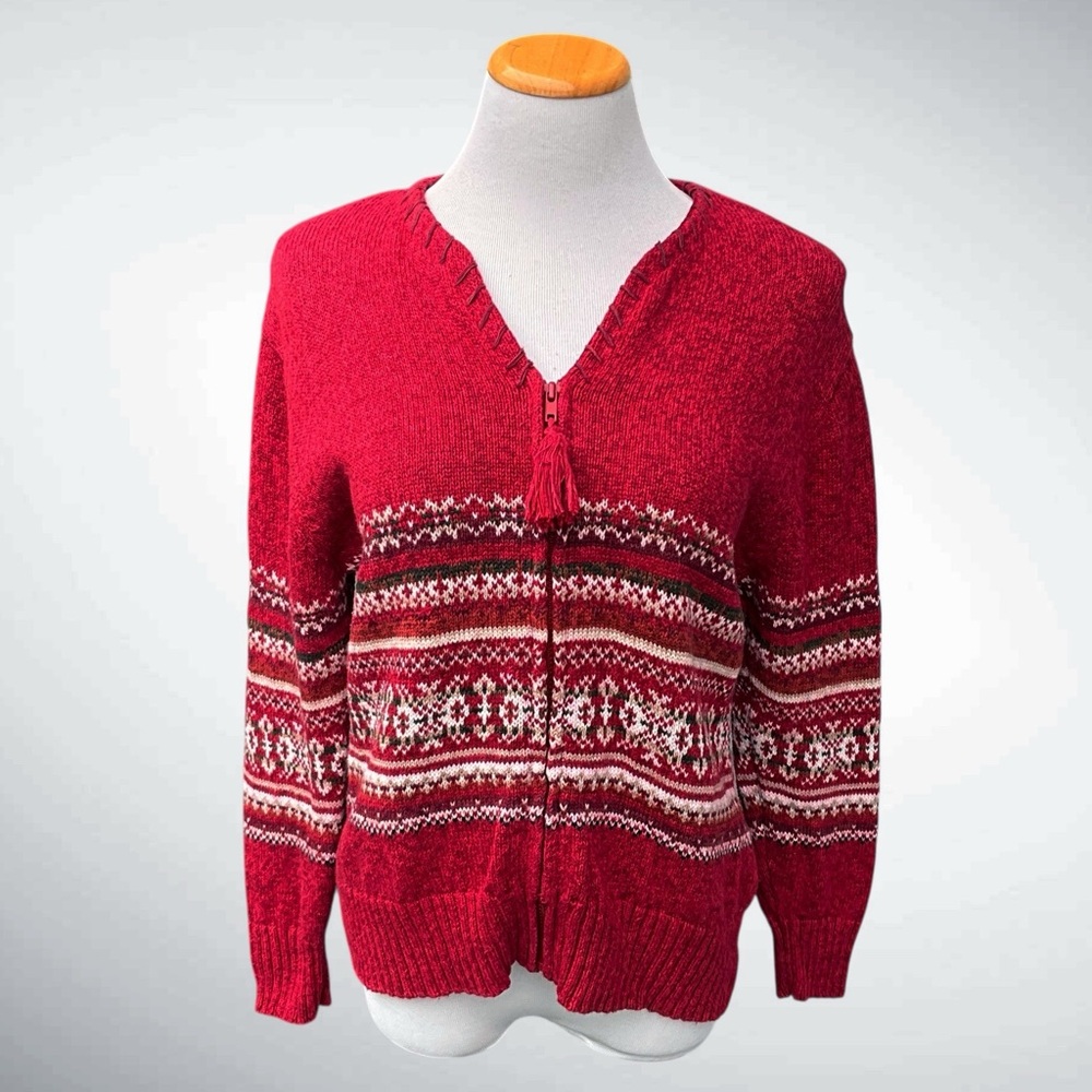 Tiara International Nordic Zip-Front Cardigan Long-Sleeve Sweater